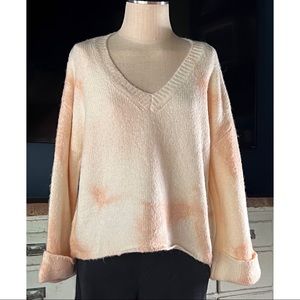 Anthropologie V-Neck Tie Dye Cream Pink Pullover Sweater S